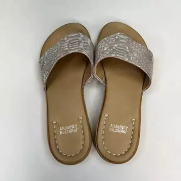 Johnson And Murphy Slides Sandals Silver Snake Metallic Flat Flip Flop 6.5 M - Picture 4 of 6